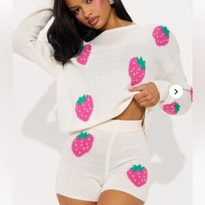 Fashion Nova Pink Strawberry Knit Pajama Set
